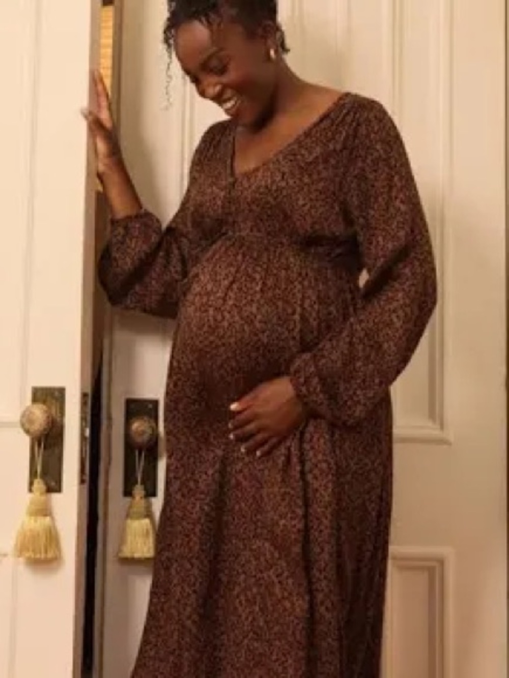Motherhood Maternity Brown Cheetah Patterned Long Sleeve Maxi Dress